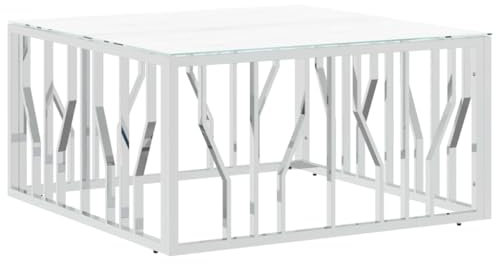 vidaXL Couchtisch, Beistelltisch mit viel Platz für Snacks Getränke, Sofatisch für Wohnzimmer, Tisch Kaffeetisch Telefontisch, Silbern Edelstahl Glas