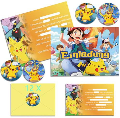 DOUKI 12x Einladungskarten Kindergeburtstag Junge mit Umschlag Deutsch, Kindergeburtstags Party Einladungen, Cartoon Geburtstag Einladungskarten Set für Themed Party (A6)