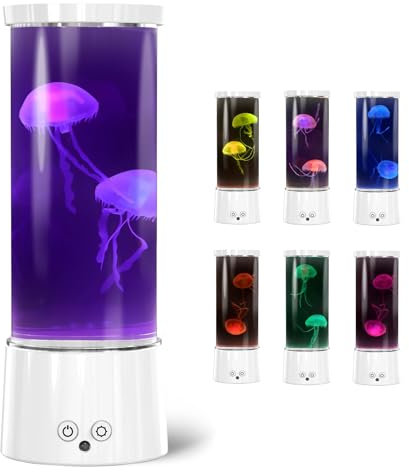 FBSPORT Lampe Meduse Lumineuse Aquarium 17 Couleurs Changeantes Jellyfish Lamp avec Télécommande, Alimenté par Batterie/USB Relaxante Light pour Enfants Hommes Femmes Décoration Cadeau