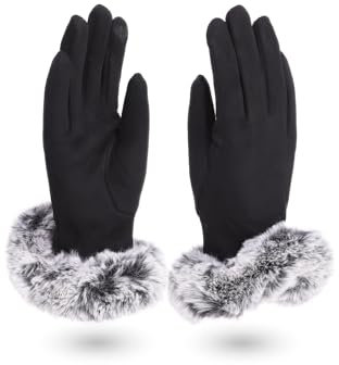 QUEEN HELENA Warme Winterhandschuhe aus Wildleder mit Weichem Fell für Damen G22-9 Schwarz, Einheitsgröße