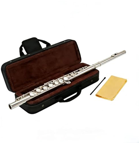 C Flute 16 Key Closed Hole - Beginner Flute to Professional Concert Flute | Nickel/Silver Plated Flute Instrument with Cleaning Kit, Case & Tuning Rod | Flutes for Beginners, Students & Professional