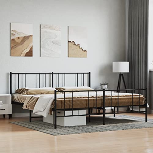Tidyard Metal Bed Frame with Headboard and Footboard Iron Platform Bed Frame with Underbed Storage Steel Slat Mattress Foundation Bedroom Guest Room Furniture Black 180x200 cm 6FT Super King