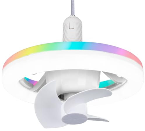 LYEAA Ventilador de techo oscilante LED-RGB con luz - 3 modos de color, control remoto, casquillo E27 para comodidad en el hogar