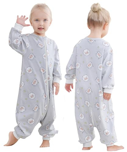 HAHASHOW Baby Sommer Schlafsack mit Füßen Baumwolle Schlafsack mit langen Ärmeln Mädchen und Junge Schlafsack mit Beinen 4-6 Jahre