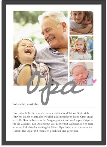 OWLBOOK® Personalisierte Geschenke für Opa - Fotogeschenke zum Geburtstag Geburtstagsgeschenk Vatertagsgeschenk | Definition Opa Poster | Bild optional mit Rahmen
