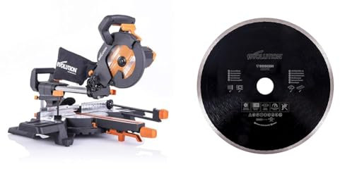 Evolution Power Tools - Scie à Onglets Coulissante Multi-Matériaux R210SMS-300+ avec le Pack Plus, 210 mm (230 V) & Power Tools - Lame Diamant, 210 mm