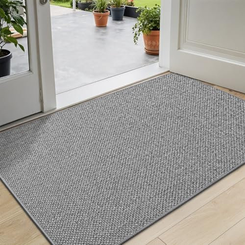 DEXI Fußmatte Innen 92 x 142 cm, rutschfest Schmutzfangmatte, waschbar Fussmatte, Dünne Eingangstürmatte, Strapazierfähige Türmatte für Innenbereich, Hellgrau