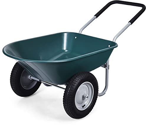 GOPLUS Schiebkarre, Schubkarre mit 2 Luftreifen mit Metall Felge & PP Wanne & Softgrip-Griffe, Bauschubkarre mit Tragkraft, für pferdemist & Erde & Werkzeug, für Garten & Stall (Grün)