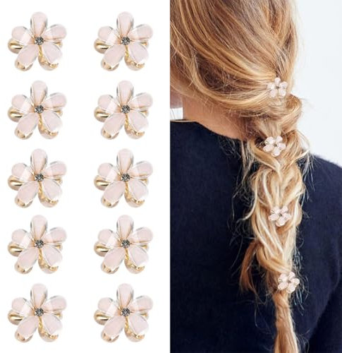 10 Pcs Petites pinces à cheveux fleur, mini diamant Perle fleur petite accessoires de cheveux pour femmes filles fête d'anniversaire mariage célébration Photo mignon Barrettes plage