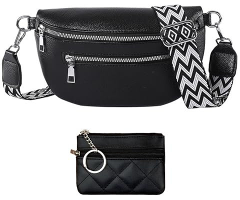 TTPSRY Crossbody Bag Damen mit Münzgeldbeutel Leder Bauchtasche Gurt Mittelgroße Crossbag mit Breitem Wechselgurt Gürteltasche für Festival Reise Alltag