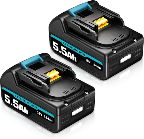 2Stück 5,5Ah 18V BL1860B Ersatzakku für Makita Akku Li-ion | BL1850B BL1830 BL1860 BL1840 BL1815 Hohe Kapazität und Lange Laufzeit Kompatibel mit Makita Akku 18V Elektrowerkzeuge