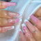 24pcs Long Coffin Press on Nails French Tip False Nails White Glitter Pink Fake Nail Butterfly Rhinestone Stick on Nails Removable Glue-on Acrylic Nail Tips Spring Accessories for Women