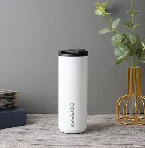 Vaso térmico Blanco de viaje 550ml – Acero inoxidable | Mantiene bebidas calientes 6h y frías 12h | Antiderrames, apto para coche y oficina | N&T Atelier