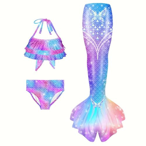 Maillot De Bain Enfant Fille Joli Maillot de Bain d'été Cosplay Party Fille Manches Longues 3 Pièces Deguisement Océan Piscine Natation Plage Costume de Bain de Plage