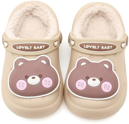 Vunavueya Fille Sabots Mules Doublés Garçon Peluche Clogs Chaussures de Jardin Enfant EVA Pantoufles Fourrées Hiver Khaki Doublée 24/25 EU_160