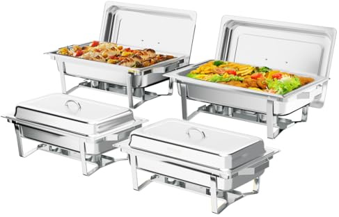 Bonnlo Chafing Dish Buffet Set, 4 Pack 9L Stainless Steel Warming Containers, Food Warmer Buffet Server for Dinner, Parties, Camping - Silver