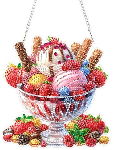 KEYIFA 5D Eisdessert Diamond Painting Fensterbilder Erwachsene, DIY Diamond Painting Beidseitig Anhänger, Hängende Art Window Pictures Kit für Wohndeko Gift 20x20cm