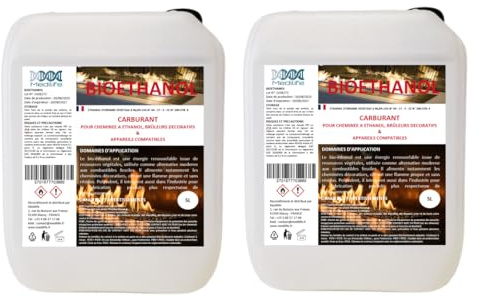 Bioéthanol 5LX2 – Combustible Écologique Premium pour Cheminée Poêles en Acier InoxydableI – Flamme Propre, sans Odeur ni Fumée – Ressources Végétales – Haute Performance (5LX2)