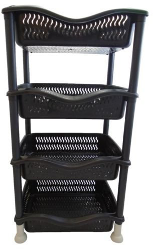 A406 4 Tier Stackable Rectangular Vegetable Rack kitchen Garage Storage Utility (Black)