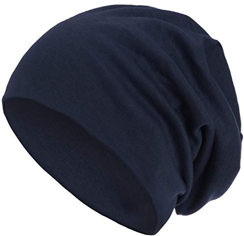 style3 Warme Herbst Winter Slouch Beanie XXL aus atmungsaktivem, feinem und leichten Jersey Unisex Mütze Wintermütze One Size, Farbe:Marineblau