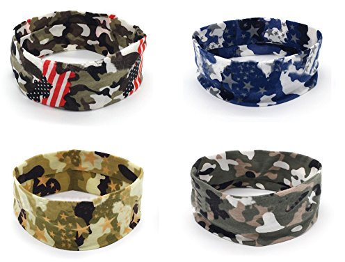Apanphy® 4 Stücke Sport Yoga Headbands, Stretch Baumwolle Camouflage Stirnbänder, Männer und Frauen Lauf Stirnbänder Antitranspirant Haarband Camouflage