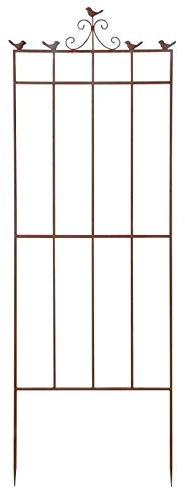 L'Héritier Du Temps Grande Grille aux Motifs Oiseaux Treillis pour Plantes Tuteur à Fleurs en Fer Rouillé à l'Ancienne 2,50x53x160cm