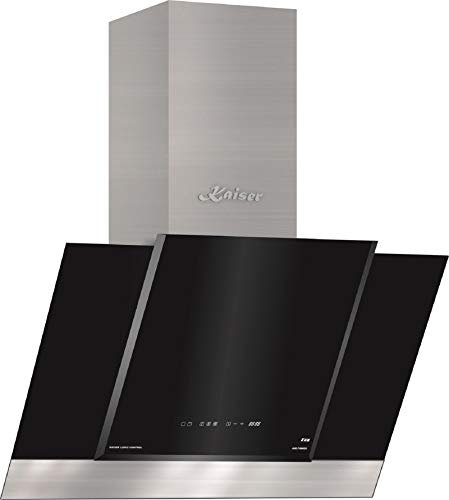 Kaiser 8438 ECO Luxus Dunstabzugshaube 80 cm kopffrei/Edelstahl Wandhaube/Kaminhaube mit Schwarzglas/LED Display/Abzugshaube/ 910m³/h/Randabsaugung/kopffreihaube/Umluftset./Ablufthaube/Umlufthaube