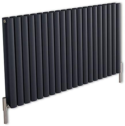 Milano Aruba Ayre Anthracite Horizontal Double Oval Panel Aluminium Radiator - 600mm x 1190mm