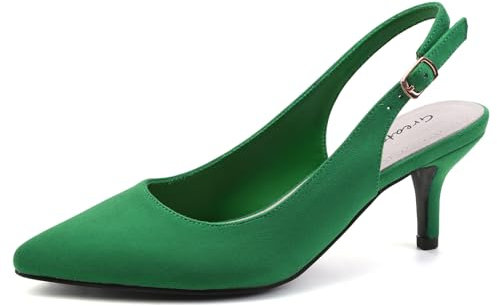 Greatonu Slingback Donna Scarpe Eleganti Decollete con Tacco Medio a Gattino e Punta, Verde EU 41