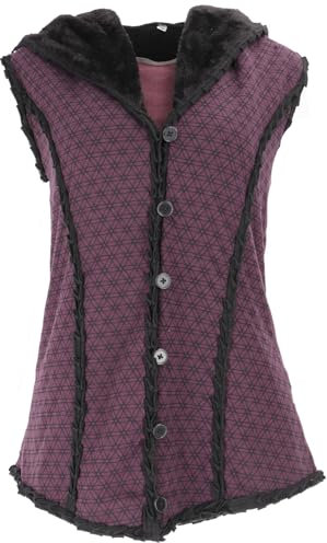 GURU SHOP Goa Weste mit Weiter, Flauschiger Kapuze `Flower of Life` - Violett, Damen, Baumwolle, Size:S