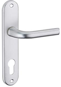 Thirard SERRURERIE DE PICARDIE - Ensemble de Poignées pour Porte d'Entrée Leto - Aluminium - Usage Pratique - Design Élégant - Trou de Cylindre - Entr'Axes 165 mm - Finition Argent - Gris