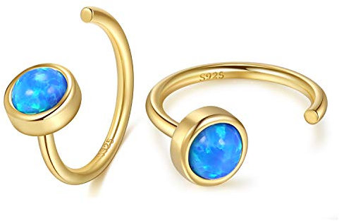 CHIC & ARTSY Hug Ohrringe 18K Gold Plattiert 925 Sterling Silber Synthetischer Blauer Opal für Frauen Erstellt Edelstein Ear Hugger Hoops Open Hoop