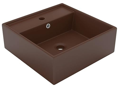 vidaXL Lavabo Carré de Luxe à Trop-Plein Vasque à Poser de Toilette Lave-Mains de Salle de Bain Salle Cosmétique Marron Foncé Mat 41x41 cm Céramique