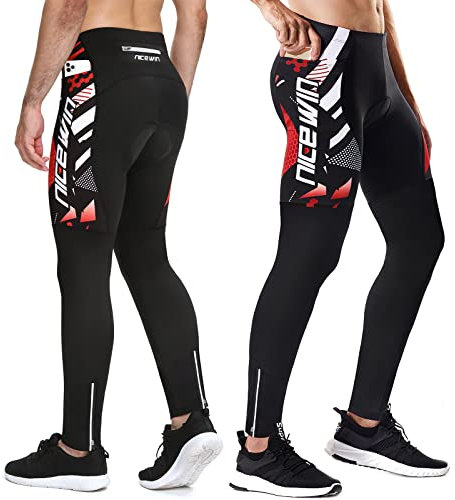 NICEWIN Radlerhose Fahrradhose Herren Lang mit Sitzpolster 4D Gepolsterte Radhose Atmungsaktiv Schnell Trocknend stoßfeste Elastisch Hosen,M,Rot