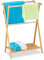 Relaxdays Handtuchhalter stehend, 5 Stangen, Bambus, Edelstahl, Bad Handtuchständer mit Ablage, HBT 87x58,5x36 cm, Natur