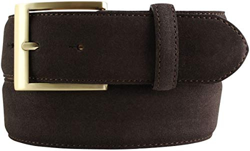Gürtel aus Veloursleder mit goldener Gürtelschnalle 4 cm | Velour-Ledergürtel 40mm | Wildleder-Gürtel 4cm