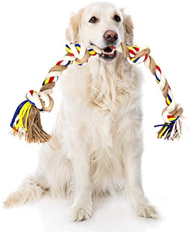 Nobleza - Corda giocattolo per cani in 100% cotone, benefica per la salute mentale del cane , Salute dentale e pulizia dei denti , Miglior regalo per tutti i tipi di cani (Beige e marrone)- 68cm