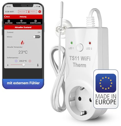 Elektrobock Smart WLAN Thermostat TS11 WiFi Therm, Heizungssteuerung per APP, Zwischensteckdose, 16 A, Weiß