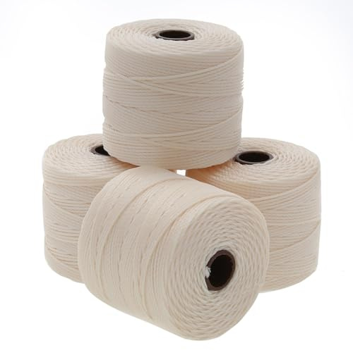 The Beadsmith S-Lon Bead Cord – .5 mm Twisted Nylon Cord for Stringing, 4 Spools, Vanilla Color, TEX210, 77 Yards per Spool