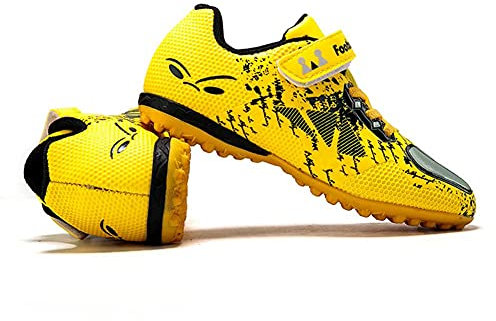 YisiNP Botas de fútbol para niños, unisex, ligeras, antideslizantes, para verano, para césped artificial, tallas 28-39, amarillo, 32 EU