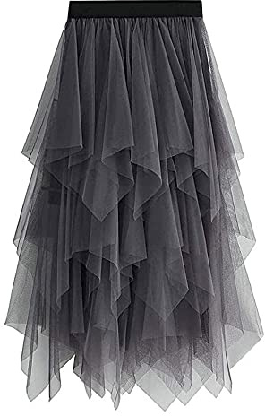 YILEEGOO Women's Tulle Skirt High Waist Tiered Layered Mesh Ballet Prom Party Tulle Tutu A-line Midi Skirt