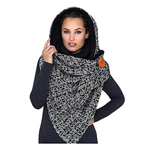 Kanpola Damen Sweatshirts Winterschal Schal mit Kapuze Herbst Winter Warme Cashmere Schals Knopfleiste Dreieckschal Outdoor Halstuch Scarf Lässig Schultertuch , Einheitsgröße, Kanpola-schal-0920