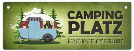 Campingplatz Metallschild XL mit Wohnwagen Motiv