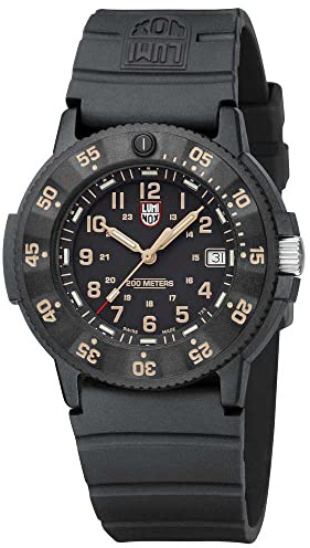 Reloj Luminox Original Navy Seal 3000 Series, Sea, Caja carbonox, Esfera, Negra Oro, ATM 20ATM, diametro 43mm, Correa Caucho Negro 22mm