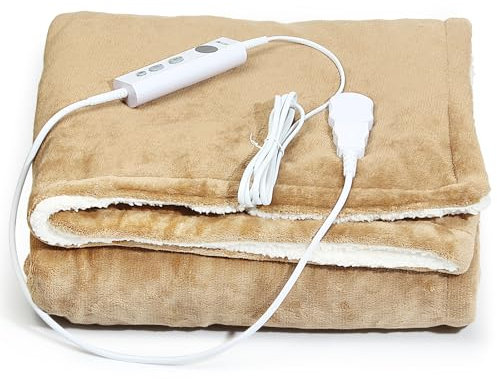 Mia&Coco Electric Heated Blanket Throw Flannel Sherpa Fast Heating 180x130cm, 10 Heat Levels & Up-to-9-Hours Auto-Off Timer & LED Display, for Home Office Use, Machine Washable, ETL Certified, Khaki