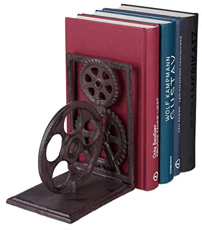 Relaxdays Buchstütze Retro 6er Set, Gusseisen, Bücher, DVDs, braun