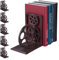 6 x Buchstütze Retro, Zahnräder & Filmrolle, Gusseisen, Bücher, DVDs, Deko Buchwinkel HxBxT: 16 x 13 x 10 cm, braun