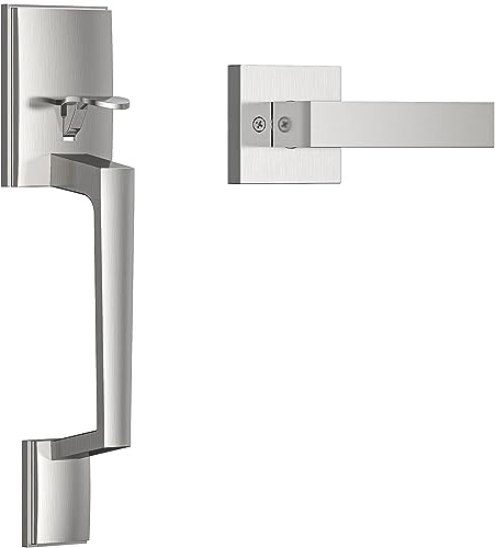 Brightify Haustürgriff, moderner Außentürgriff mit Durchgangstürhebel, Eingangstürgriff ohne Schloss, wendbar für Links- und Rechtshänder, untere Hälfte – satiniertes Nickel-Finish