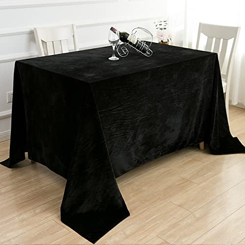 JIALIANG Tischdecke aus Samt - Fleckschutz, abwaschbar, für Garten, Outdoor,Schwarz,180x320cm