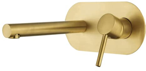 VALAZ Grifo Lavabo Dorado Cepillado Empotrado | Grifo Lavabo Monomando, Mezclador Agua Fría y Caliente, Ahorro de Agua | Instalación Fácil | Latón, Inoxidable, Embellecedor Ovalado, Serie Duero